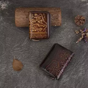 Кошелек женский цветной с протиркой, большой емкости, первый слой коровьей кожи, тисненый кошелек для монет, многофункциональный мини-сумка для сертификатов коричневый