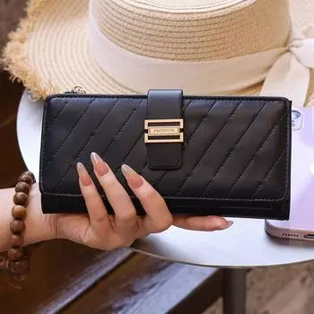 Кошелек женский длинный PU женская сумка с несколькими отделениями для карт розовый