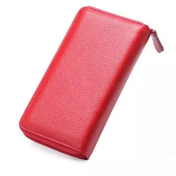 Кошелек женский из натуральной кожи, длинный простой клатч на молнии большой емкости чёрный