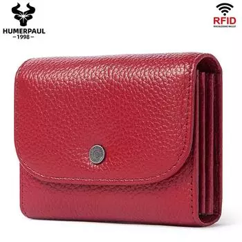 Кошелек женский из натуральной кожи, кошелек для карт, RFID-кошелек для монет, тонкий кошелек, чехол для карт коричневый