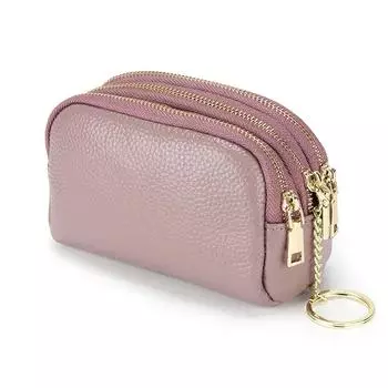 Кошелек женский из натуральной кожи, модный, короткий, для монет, держатель для карт, маленький женский кошелек, женский, три молнии, мини-клатч, кошельки ярко-розовый