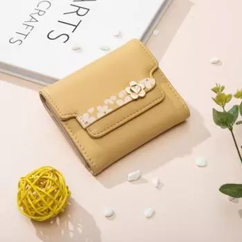 Кошелек женский короткий на молнии с принтом студенческий кошелек жёлтый