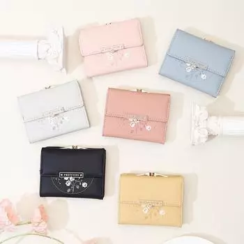 Кошелек женский, летний, новый, корейский, 3-кратная сумка с пряжкой из искусственной кожи, простая универсальная короткая женская сумка для денег, складной клапан с несколькими картами бордовый