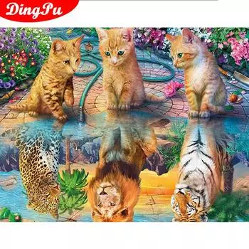 Кошка Алмазная картина Полный круглый животное Прибытие Алмазная вышивка Тигр Домашнее украшение 20X30CM
