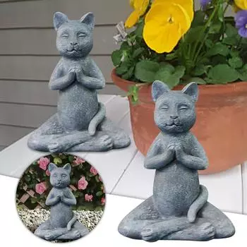 Кошка Будда Медитация Статуя Кота Сад Открытая Скульптура Украшение