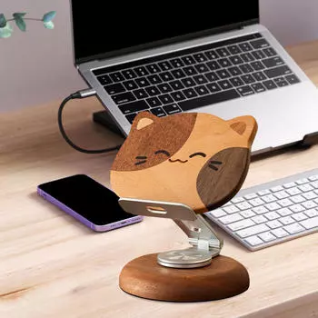 Кошка Деревянный Настольный Телефон Держатель Настольный Орнамент Градус Вращающийся Домашний Офис Использовать Подарок Милый Стол