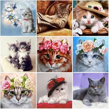Кошка DIY 5D алмазная живопись полная круглая дрель милые животные Алмазная вышивка наборы крестиков мозаичная настенная живопись Рождественский подарок 30x30CM чёрный