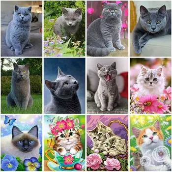 Кошка DIY 5D алмазная живопись полная круглая дрель стразы мозаика животное Алмазная вышивка наборы крестиков подарок домашний декор 20X30CM красный