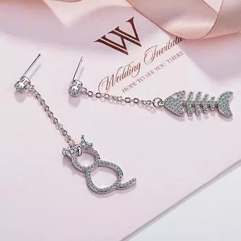 Кошка Длинный Циркон Маленькая Свежая Рыба Искрящийся Темперамент Простые Женские Серьги Аксессуары Для Вечеринок Модные Украшения