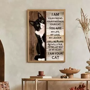 Кошка и английский Простая креативная модная картина на холсте, украшение, подвесная картина для гостиной, дивана, фон, фреска, картина маслом на холсте 20x30cm