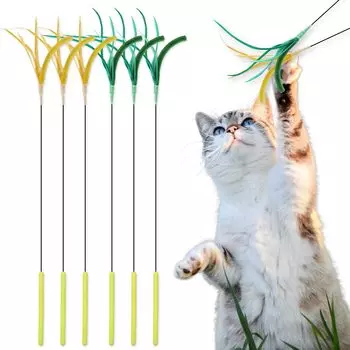 Кошка кошка кошка играет Трава мискантуса Устраняет недостаток движения и снимает Зеленый Желтый (Шесть Мяу) играть, игрушка, (викторианская трава) стресс, (3 куска), (3 зелёный
