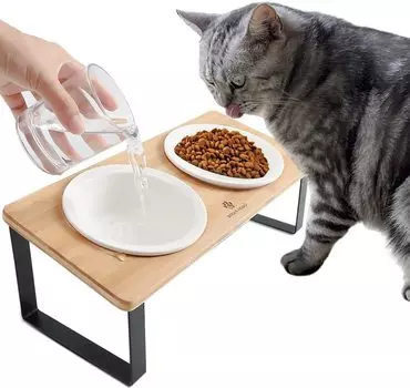 Кошка Кошка Кошка Корм Столовая посуда Stunt Cat School Корм для домашних животных Cat Rice Керамическая еда Двойная закуска для небольшой керамической еды Столовая посуда, миска, контейнер, подставка,