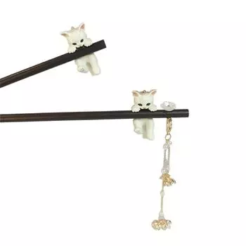 Кошка Кулон Деревянные Палочки Для Волос Китайский Стиль Головные Уборы Высококачественная Шпилька Для Женщин Left Tasselless