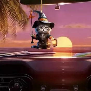 Кошка кулон Хэллоуин украшение Ведьма Кошка фонарь украшение милый подвесной акриловый кулон для автомобиля