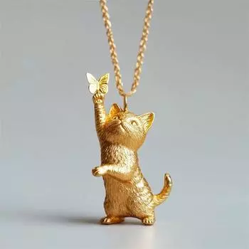 Кошка Ловит Бабочку Изысканное Модное Универсальное Темпераментное Ожерелье