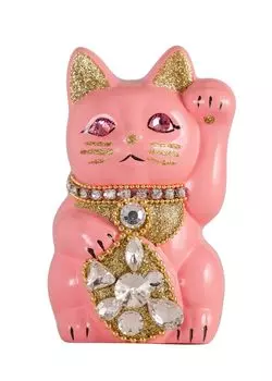 Кошка на удачу, ювелирное изделие, кошка-левша, кошка на удачу, кошка Манеки, украшение фэн-шуй, коробка для пожертвований, персиковый цвет (S-РАЗМЕР Розовый) Поднятый/Керамика_Счастливый (jw_S