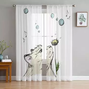 Кошка нюхает цветок, весенние белые тюлевые прозрачные шторы для гостиной, спальни, кухни, украшения, вуаль, занавески из органзы 135W x 114H(cm)