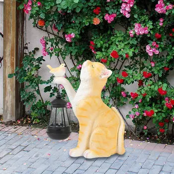 Кошка Открытый Сад Статуя Солнечный Свет Подарки Пейзаж Лампа Орнамент Статуэтка Украшение для