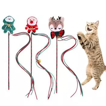 Кошка-палка, игрушка, милый мультфильм, Рождественская елка, Санта-Олень, мягкая кисточка, длинный стержень Christmas Tree