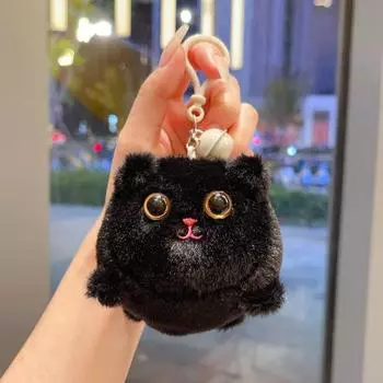 Кошка плюшевая игрушка брелок веревочный привод дизайн кошка кулон для детей любителей кошек колокольчик звук чёрный