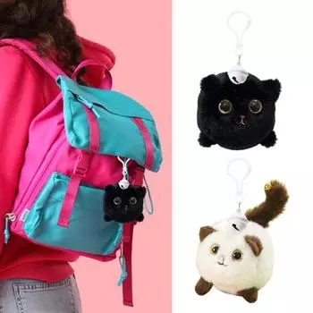 Кошка плюшевая игрушка брелок веревочный привод дизайн кошка кулон для детей любителей кошек колокольчик чёрный