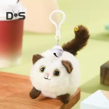 Кошка плюшевая игрушка брелок веревочный привод дизайн кошка кулон для детей любителей кошек колокольчик звук многоцелевое украшение кукла для сумок ключи автомобиль комната чёрный