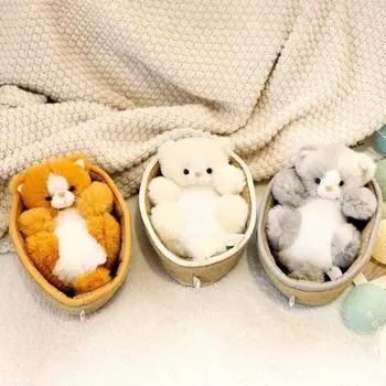 Кошка, плюшевая кукла-котенок с теплой кроватью, милая кукла, орнамент, мягкие плюшевые животные, имитация плюша для домашних животных белый