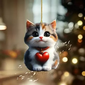 Кошка, подвеска в виде заднего вида, рождественская елка, кошачье сердце, акриловая фигурка кошки, подвеска, милый котенок, украшение заднего вида 2D для автомобиля и дома