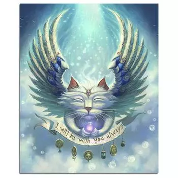 Кошка с крылом 5D DIY Алмазная картина Фэнтези Полная круглая алмазная вышивка 20X30CM