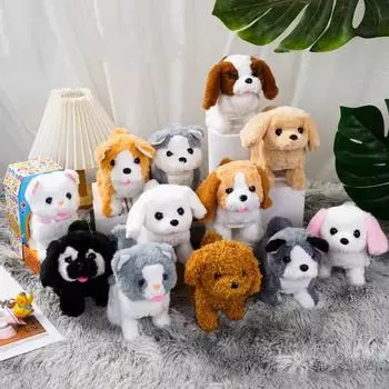 Кошка Собака Мягкая игрушка Будет Лаять Ходить Хвостом Вилять Милый Котенок Корги Бишон Фризе Пудель Хаски Компаньон Успокаивающая Игрушка Имитация Электрический Мягкий Щенок Кукла A
