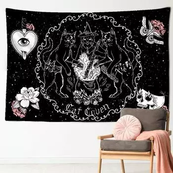 Кошка ведьма гобелен Мандала дома гостиная настенная ткань гобелен стикер стены украшения стены гобелен 100x75cm