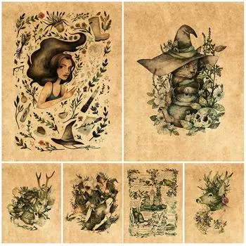 Кошка-ведьма Практическое волшебное вдохновение Акварельное художественное украшение с принтом 21cm30cm NoFrame