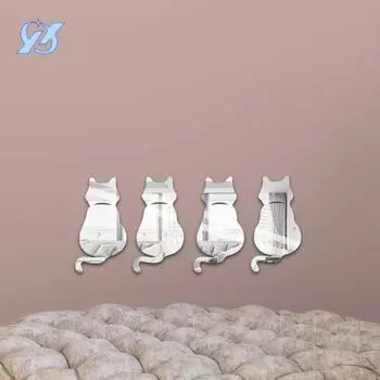 Кошка зеркало настенная наклейка самоклеящаяся мультяшная милая веселая самоклеящаяся наклейка на стену своими руками украшение детской комнаты