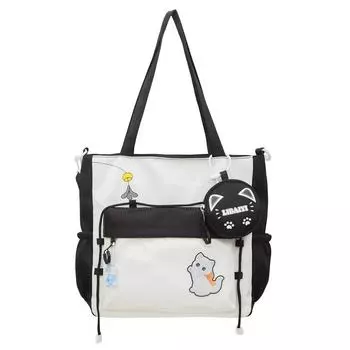 Кошка женская сумка через плечо для учеников средней школы, сумка для учебников, большая вместительная сумка через плечо с кошельком для монет розовый