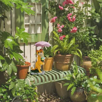 Кошка-зонтик, статуя, поделки животных, подарки, сад, двор, скульптура, милые фигурки для