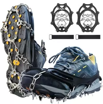Кошки HONYAO Цепи Шипы 304 Нержавеющая сталь Шипы для снега Шипы Обувь 19 Когтей Цепи для снега Замерзшие дороги Заснеженные горы Скалолазание Пешие прогулки Лед