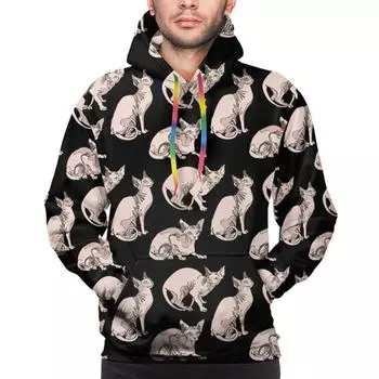 Кошки-сфинксы, голые кошки, мужские новинки, повседневные толстовки с капюшоном, толстовка с капюшоном и карманом S