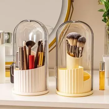 Косметический держатель с пылезащитной прозрачной крышкой, вращающийся на 360 градусов многофункциональный стол, кисточка для макияжа, ящик для хранения помады, органайзер, держатель, контейнер белый