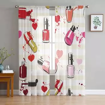 Косметический лак для макияжа, женские прозрачные тюлевые шторы с героями мультфильмов для гостиной, спальни, современная вуаль, шторы из органзы, шторы W135 x H115cm x1&Rod Pocket