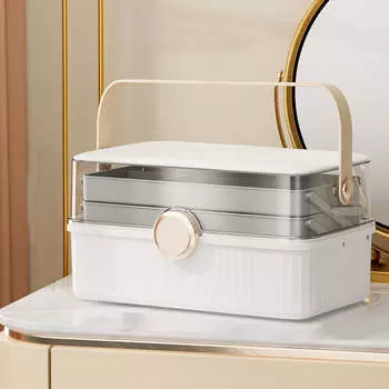 Косметический органайзер, большая емкость, пластиковый, пыленепроницаемый, с ручкой, крышка, коробка для хранения косметики для туалетного столика розовый