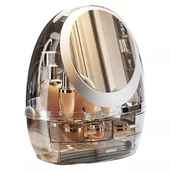 Косметический ящик для хранения, прозрачный, с вращающимся на 360 градусов зеркалом, большой емкостью, светодиодом, пылезащитным, с зарядкой через USB A