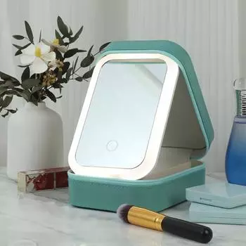 Косметический ящик для хранения с 3-цветным светодиодом и зеркалом, большой емкости, с несколькими отделениями, USB-зарядка, чехол для хранения ювелирных изделий, дорожная косметичка для деловых поездок розовый