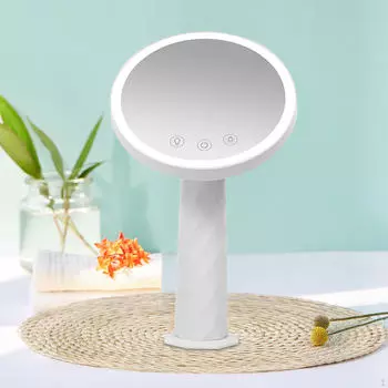 Косметическое зеркало с подсветкой, перезаряжаемое, со светодиодными лампами, устойчивое основание с подсветкой белый