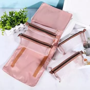 Косметичка 4-в-1, прозрачный карман, водонепроницаемая, портативная, на молнии, складная резинка, многофункциональная дорожная косметичка, косметичка для хранения косметики зелёный