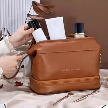 Косметичка Большая вместимость Двухслойная водонепроницаемая портативная дорожная косметичка для туалетных принадлежностей Косметичка розовый