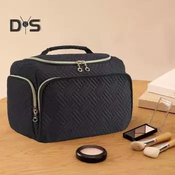 Косметичка Большая вместимость Вышитая застежка-молния Широкое горлышко с ручкой Несколько отделений Деловая сумка для коротких поездок Кейс для хранения туалетных принадлежностей L чёрный
