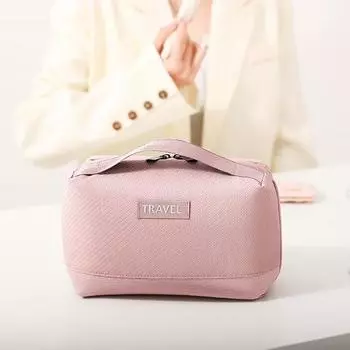 Косметичка большая вместительная органайзер для косметики с верхней ручкой держатель для кистей водонепроницаемый розовый