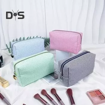 Косметичка большой емкости с полосатым принтом, застежка-молния для хранения мелких предметов, портативная легкая косметичка для дома, путешествий, спортзала светло-зеленый