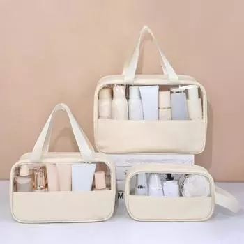 Косметичка большой емкости, водонепроницаемая, прозрачная, из ПВХ, с портативной ручкой, на молнии, пылезащитная, многофункциональная, дорожная, косметичка, косметичка-органайзер, чехол S белый