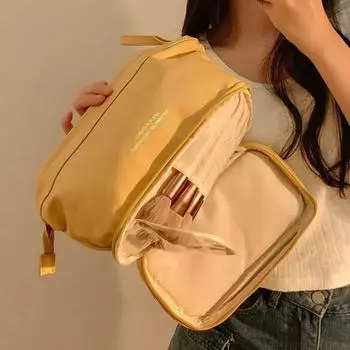 Косметичка большой вместимости из ПУ с многослойным отделением для хранения косметики, женская портативная дорожная водонепроницаемая многофункциональная сумка для хранения 25*15*20cm жёлтый